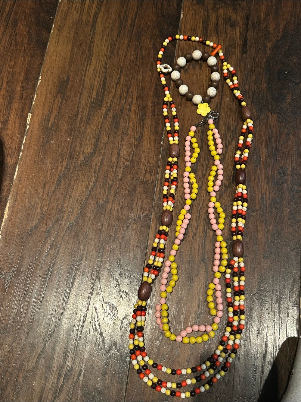 Multicolored Beaded Layered Necklace with Pink and Yellow Beads